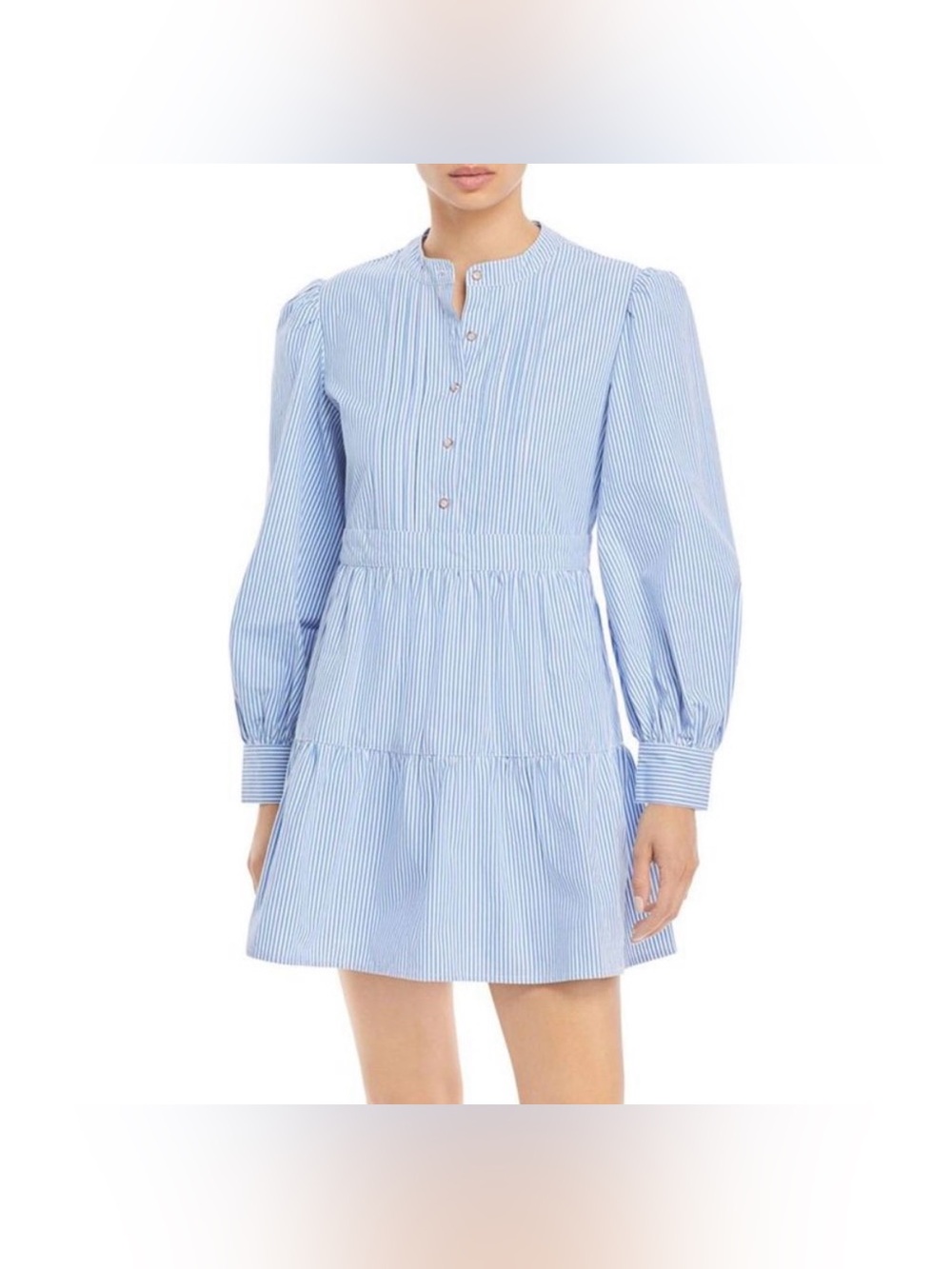 Rahi Womens Sydney Blue Striped Tiered Mini Shirtdress